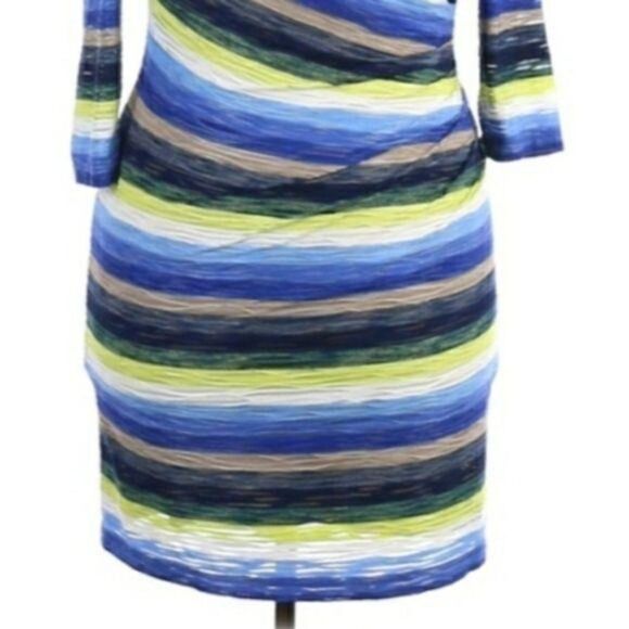 Muse Bandage Bodycon Textured Striped Watercolor Long‎ Sleeve Dress Sz 14 - Picture 4 of 11